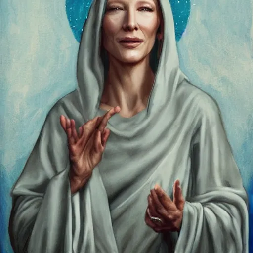 Image similar to painting of cate blanchett as Jesus