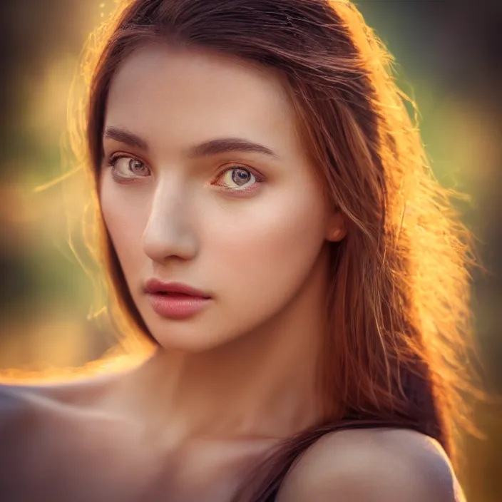 Prompt: portrait of a beautiful woman. very coherent symmetrical artwork. cinematic, hyper realism, high detail, 8k, soft autumn sunlight, natural background, 50 mm lens photography, 3/4 view portrait, full body