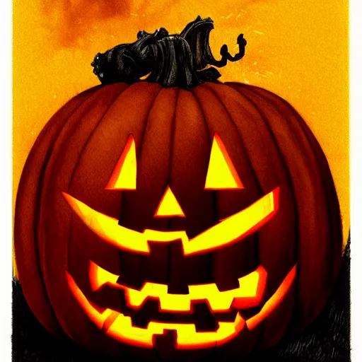 Image similar to close up of halloween pumpkin in graveyard at midnight, pencil sketch, realistic shaded, fine details, realistic shaded lighting poster by greg rutkowski