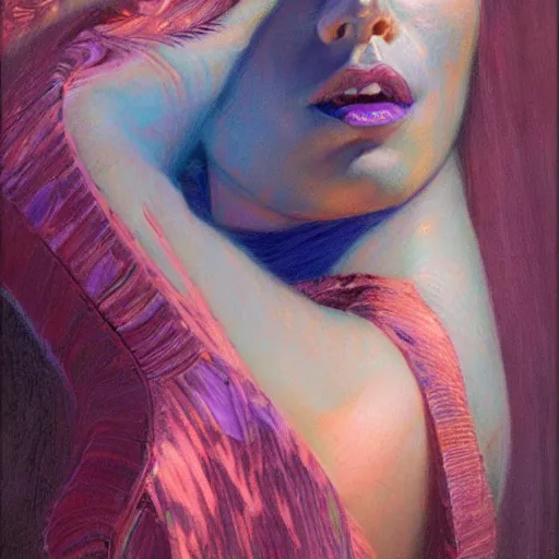 Image similar to portrait of a blue and pink queen, by donato giancola.