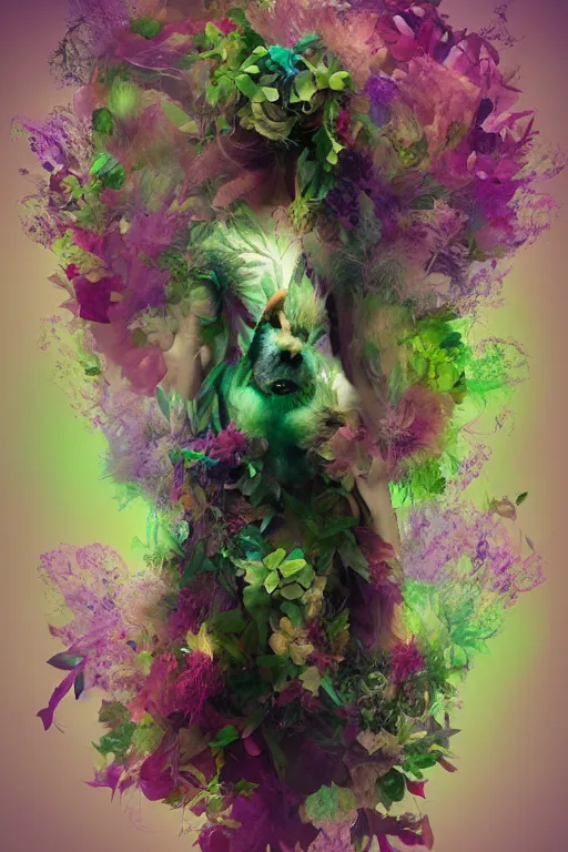 Prompt: vines and flowers forming a figure of a wolf in a bioluminescent forest by małgorzata kmiec and alberto seveso, beautiful, ethereal, 3 d