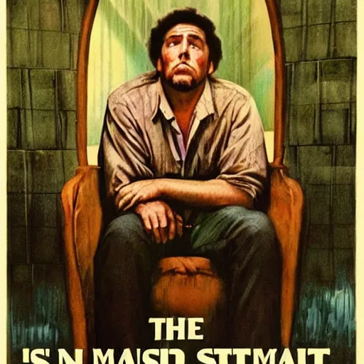 Prompt: poster painted by drew struzan for a movie called 'the man who sat around and failed', the face looks bored