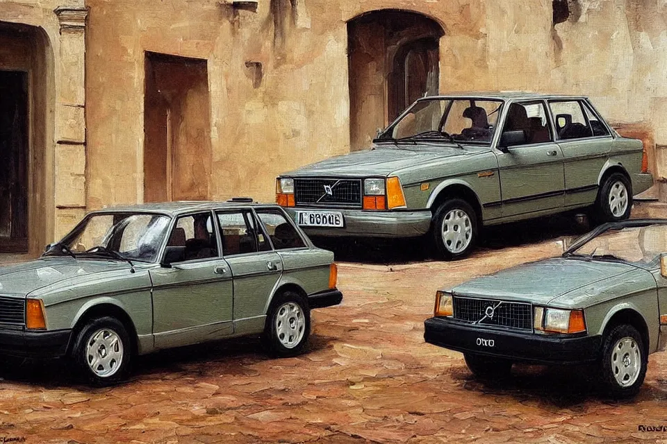 Image similar to volvo 240, oil painting, raphael high renaissance, stunning details