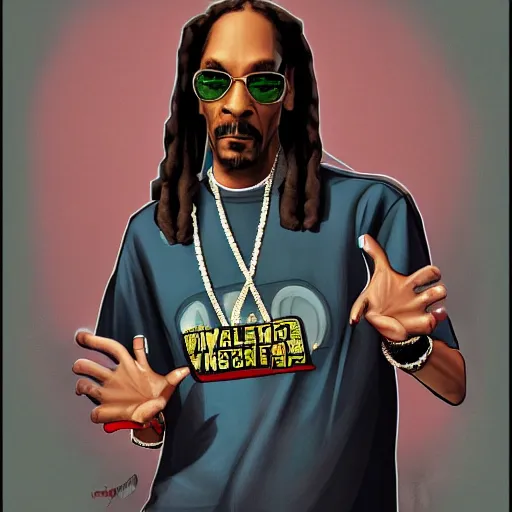 Image similar to snoop dog in gta v, cover art by stephen bliss, artstation, no text