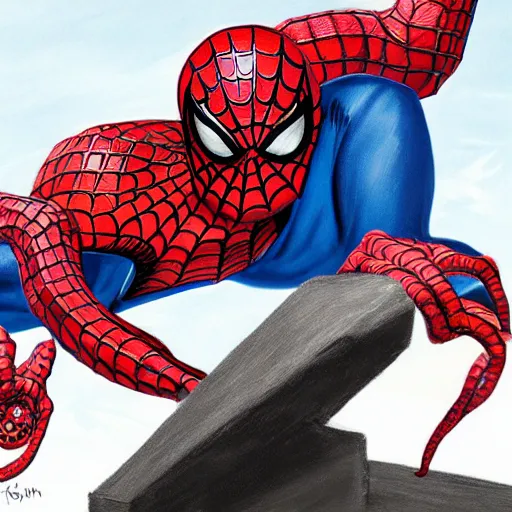 Image similar to octopus attacking and suffocating spiderman, photorealistic