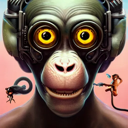 Image similar to biopunk lofi portait of an monkey, Pixar style, by Tristan Eaton Stanley Artgerm and Tom Bagshaw.