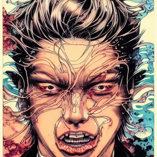 Image similar to closeup of face melting, by yoichi hatakenaka, masamune shirow, josan gonzales and dan mumford, ayami kojima, takato yamamoto