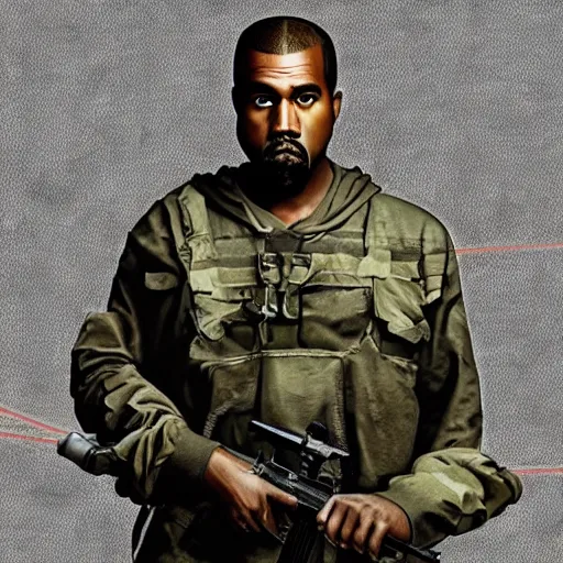 Prompt: kanye west, in the style of call of duty : modern warfare two