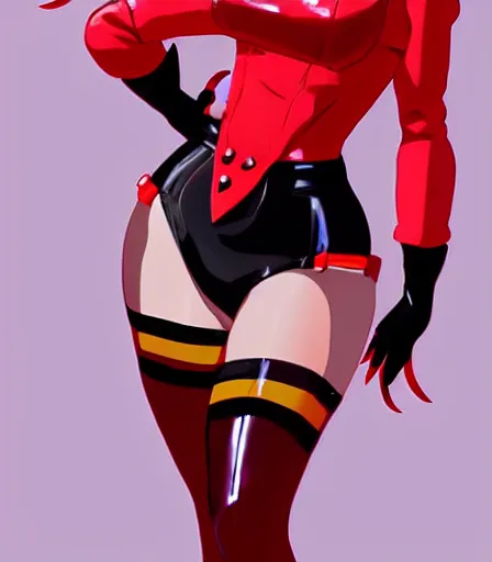 Image similar to beautiful ann takamaki from Persona 5 in her red latex outfit digital portrait in the style of stanley artgerm