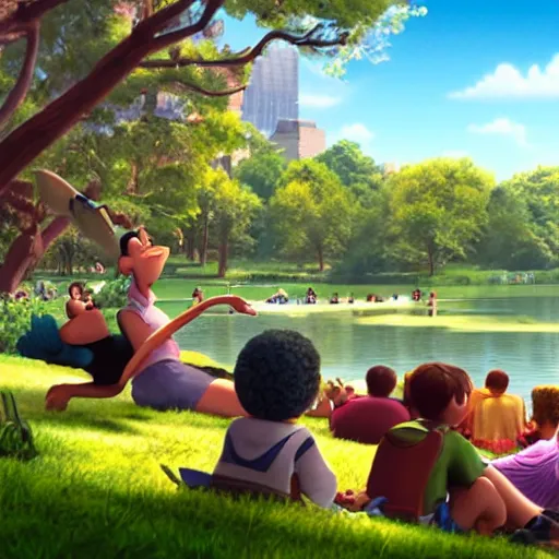 Prompt: Movie still of Central Park in the summer, by Pixar