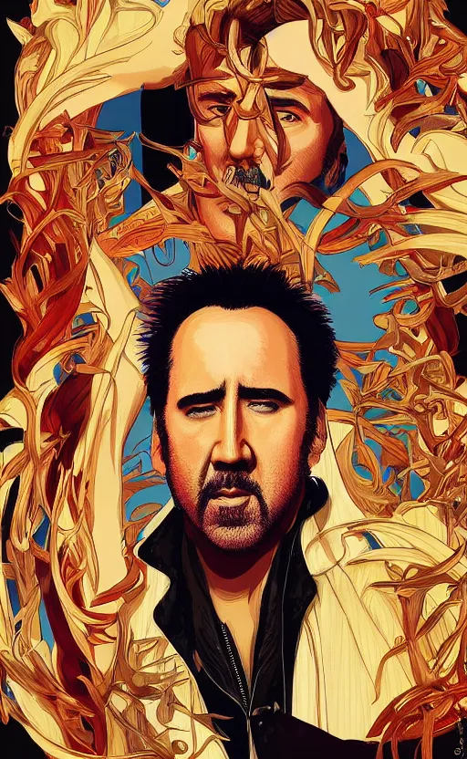 Prompt: nicolas cage as guy fieri, highly detailed, digital painting, artstation, concept art, smooth, sharp focus, illustration, art by artgerm and alphonse mucha, high definition digital art, in the style of ilya kuvshinov and Ross tran