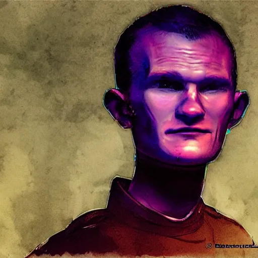 Image similar to Vitalik Buterin as a overlord in the style of Marc Simonetti