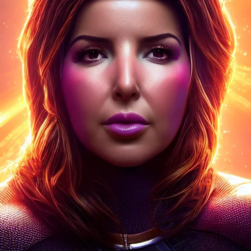 Image similar to a portrait of nancy ajram as thanos, hyper detailed, digital art, trending in artstation, cinematic lighting, studio quality, high quality render, unreal engine 5 rendered, octane rendered