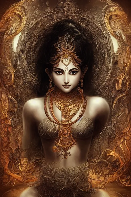 Prompt: an abstract concept art. hindu mythology. wisps and tendrils. elegantly detailed. esoteric. intricate details. artgerm and wlop.