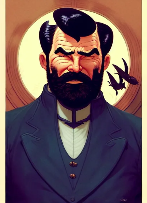 Image similar to captain haddock from tintin, art nouveau. symmetry, fantasy, intricate, elegant, highly detailed, colorful, dark colors, dramatic shadow, digital painting, artstation, concept art, art by artgerm and greg rutkowski and ruan jia and simon cowell
