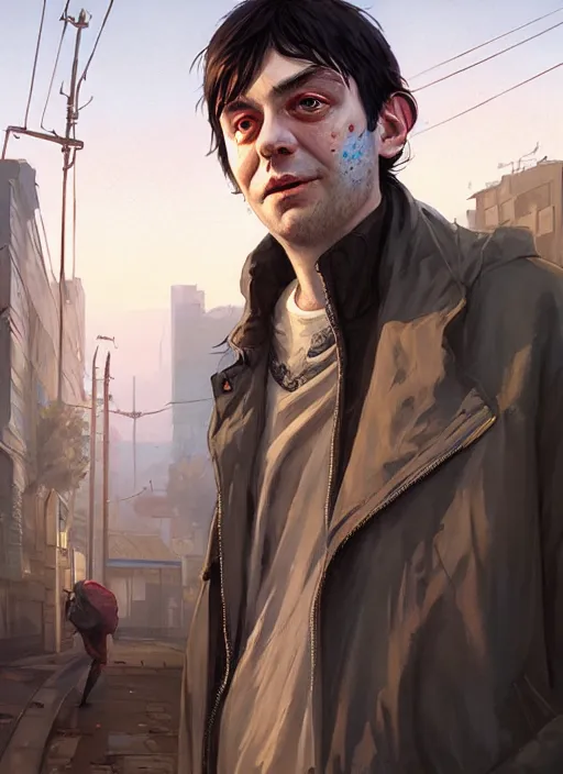 Image similar to Highly detailed portrait of homeless Martin Shkreli, in GTA V, Stephen Bliss, unreal engine, fantasy art by Greg Rutkowski, Loish, Rhads, Makoto Shinkai and Lois van baarle, ilya kuvshinov, rossdraws, Tom Bagshaw, global illumination, radiant light, detailed and intricate environment