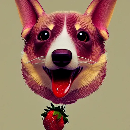 Image similar to corgi with strawberry skin : by michal karcz, daniel merriam, victo ngai and guillermo del toro : ornate, dynamic, particulate, intricate, elegant, highly detailed, centered, artstation, smooth, sharp focus, octane render