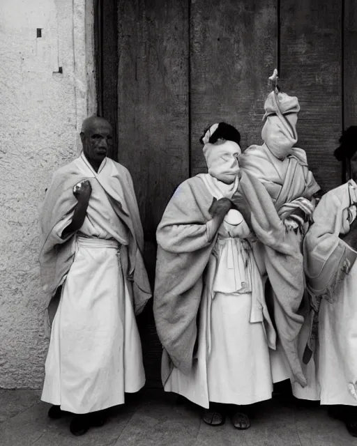 Image similar to Award winning reportage photo of Monegasque Natives wearing traditional garb by Dian Arbus, 85mm ND 5, perfect lighting, gelatin silver process