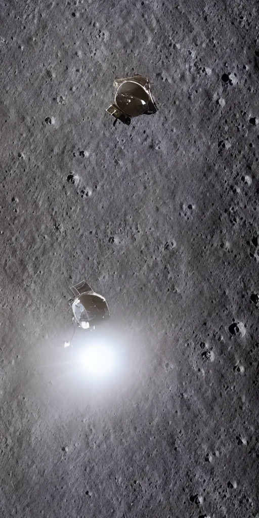 Prompt: super high resolution portrait, chinese astronaut landing on the moon, backlight, background is lunar crater, earth, sky, meteorite crater, lunar module, f 3 2, high detail.