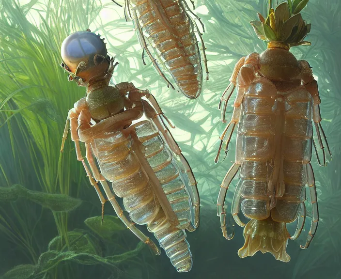 Image similar to transparent clear see - through image of many isopods, lush botany, flowers, industrial plant environment, ultra realistic, concept art, photorealistic, octane render, 8 k, unreal engine. art by gustave dore and nori inoguchi and sam kaplan and zachary goulko and christopher marley and artgerm and alphonse mucha