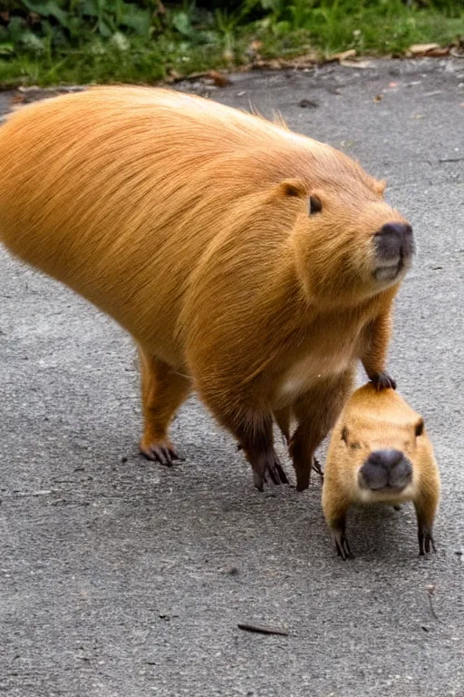 Image similar to a Capybara delivering pizza