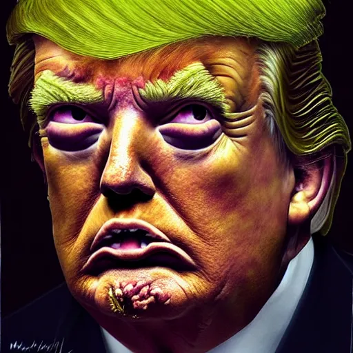 Image similar to portrait donald trump as a zombie looking down, 7 days to die zombie, fine art, award winning, subtle earthy tones, intricate, elegant, sharp focus, cinematic lighting, digital painting, 8 k concept art, by michael hussar and greg manchess and brom and z. w. gu, 8 k