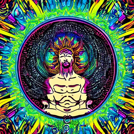 Image similar to a god dreaming about other gods, psychedelic