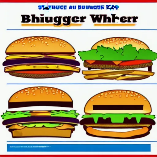 Prompt: science class text book diagram of a burger king whopper,