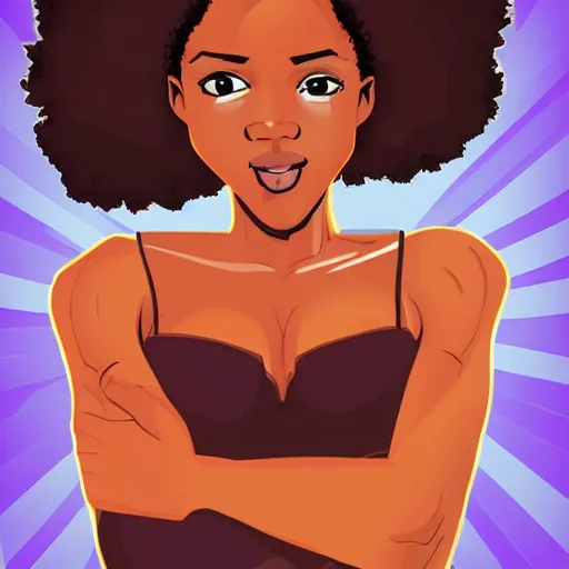 Image similar to comic book hero black girl with Afro, tall and slim figure, brown skinned brown eyes full lips,