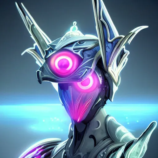 Image similar to highly detailed exquisite fanart, of a beautiful female warframe, but as an anthropomorphic robot female dragon, glowing eyes and robot dragon head, off-white plated armor, bright Fuchsia skin, royal elegant pose, bust shot torso up, epic cinematic shot, realistic, professional digital art, high end digital art, sci fi, DeviantArt, artstation, Furaffinity, 8k HD render, epic lighting, depth of field