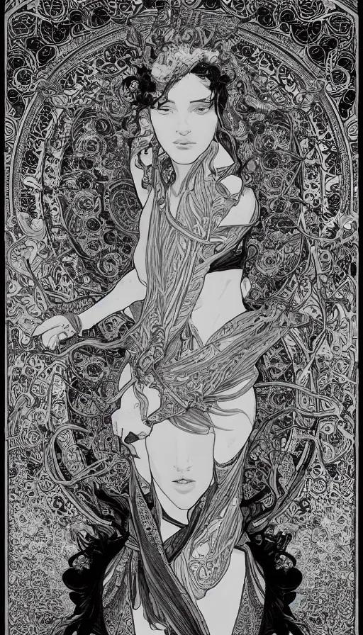 Image similar to a black and white ink fine ink drawing of athief, from of thrones, fibonacci, sweat drops, intricate fashion clothing, insane, intricate, highly detailed, surrealistic, digital painting, artstation, concept art, smooth, sharp focus, illustration, unreal engine 5, 8 k, art by alphonse mucha and travis charest