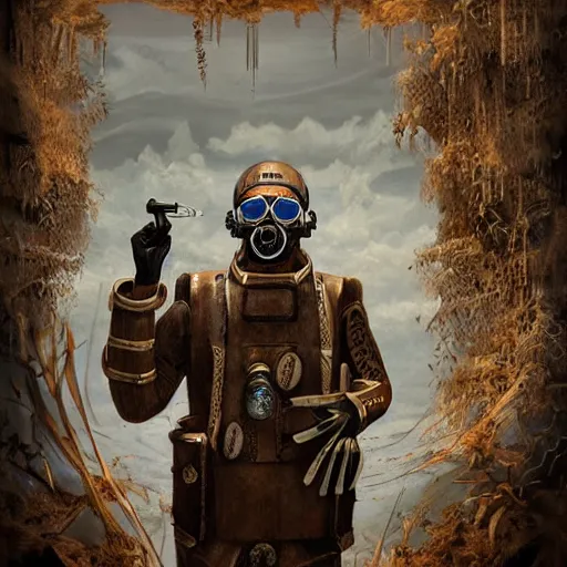 Image similar to oscuba diver steampunk epic digital art, trending on artstation, hyper realistic detail, surreal, desolate
