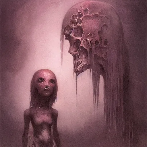 Prompt: A cute necromancer girl by Beksinski