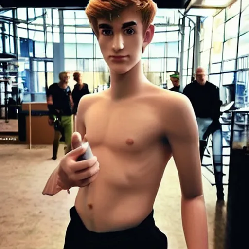 Image similar to “a realistic detailed photo of a guy who is an attractive humanoid who is half robot and half humanoid, who is a male android, twitch streamer Ninja Tyler Blevins, shiny skin, posing like a statue, blank stare”