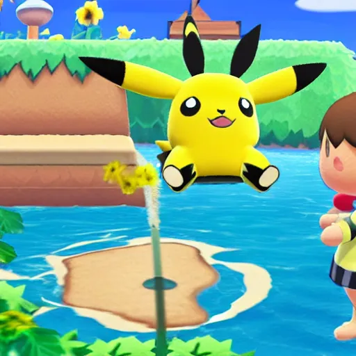 Image similar to pikachu swimming in animal crossing