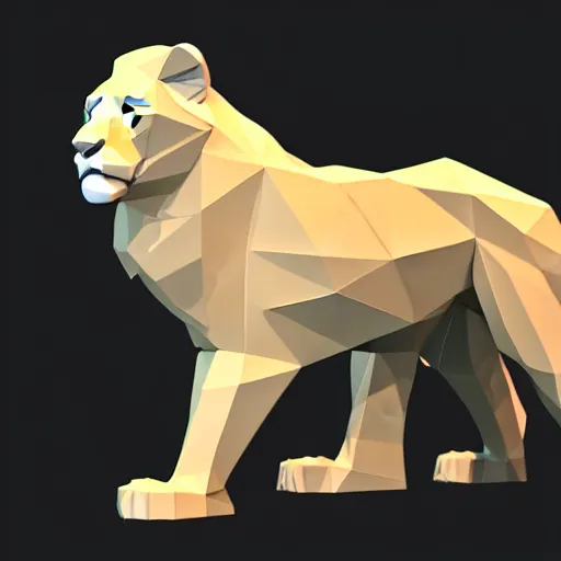 Prompt: side view of a full body low poly lion, character design