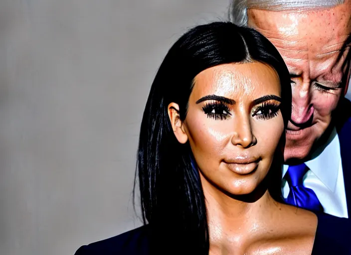 Prompt: film still of kim kardashian being kissed to sleep by joe biden, 8 k