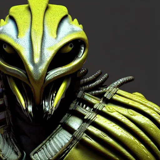 Image similar to predator alien wearing a samurai armor. unreal engine. octane render.