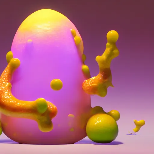 Image similar to single lava lamp, gelatinous cute creature inside, happy, playful, globules, 8 k, octane render by pixar