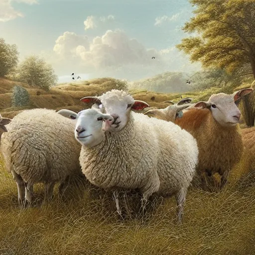 Prompt: 3 sheep, beautiful nature scene, intricate, hyper detailed