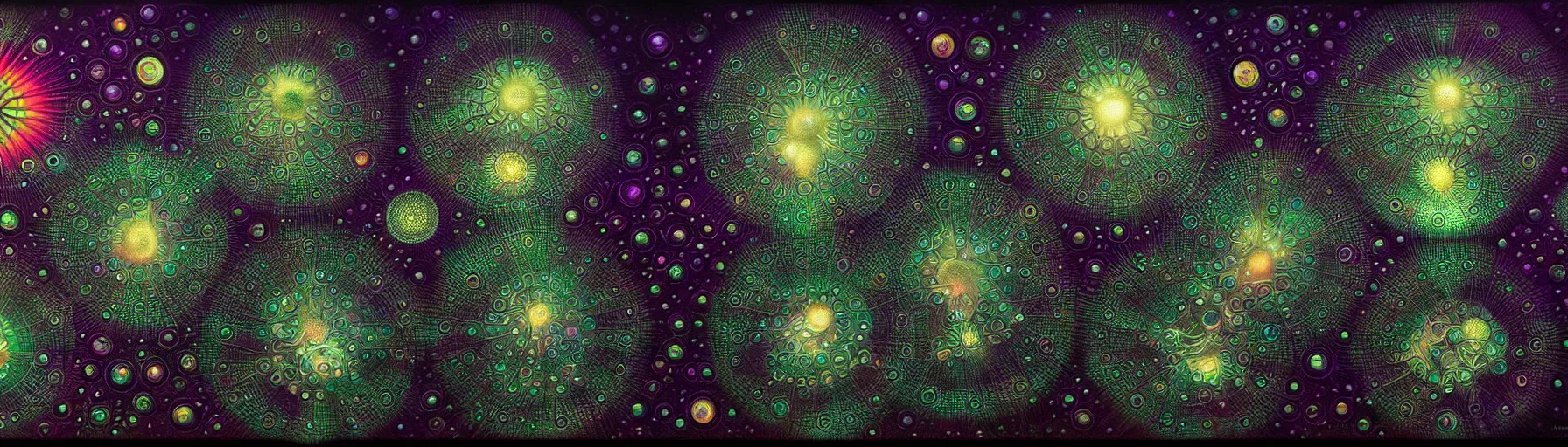 Image similar to strange radiolarian creatures from the depths of the collective unconscious, dramatic lighting, surreal darkly colorful painting by ronny khalil, illustrated by haeckel