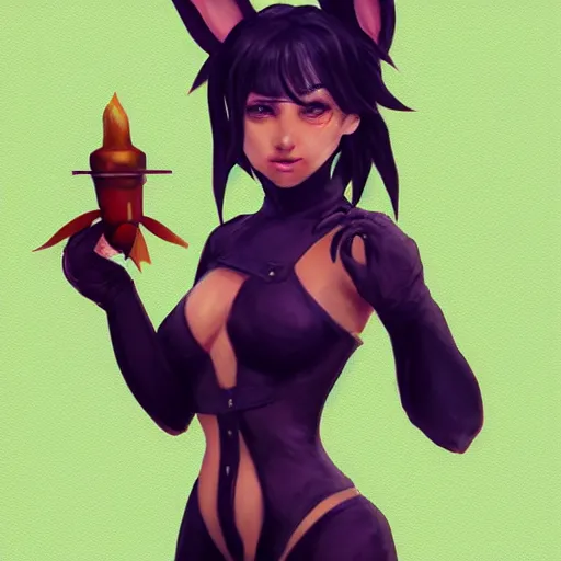 Image similar to sage ( valorant ) in a bunny suit, black hair, digital painting, artstation, unreal engine, full body