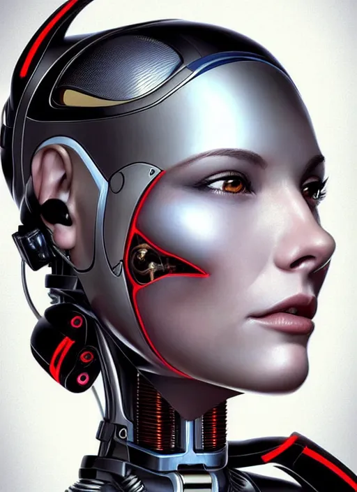 Image similar to portrait of a cyborg woman who turns her head to the ((((((right))))) (left+350) (((((up))))) (((((down))))) by Artgerm,eyes closed , biomechanical, hyper detailled, trending on artstation