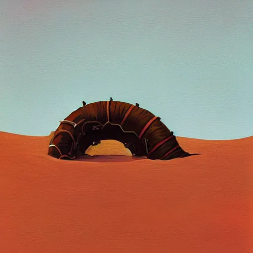 Image similar to A sandworm from Dune, painted by Simon Stalenhag