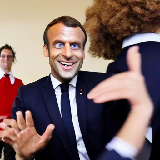 Prompt: emmanuel macron jamming with a schoot teacher