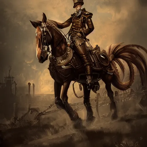 Image similar to a warhorse, steampunk, artstation.