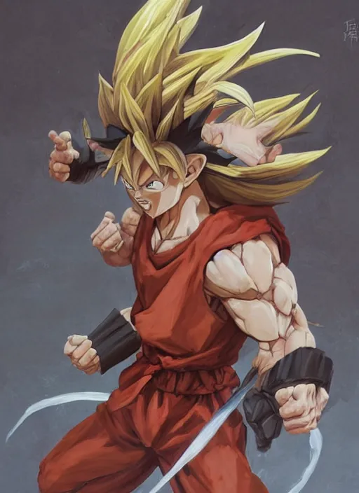 Image similar to semi reallistic gouache gesture painting, by yoshitaka amano, by Ruan Jia, by Conrad roset, by dofus online artists, detailed anime 3d render of gesture painting of Crono as a Super Saiyan, young Crono blond, Crono, Dragon Quest, Crono, goku, portrait, cgsociety, artstation, rococo mechanical, Digital reality, sf5 ink style, dieselpunk atmosphere, gesture drawn