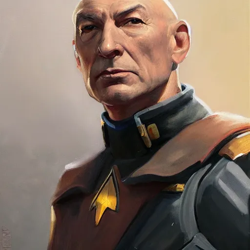 Prompt: greg manchess portrait painting of partially armored jean luc picard as overwatch character, medium shot, asymmetrical, profile picture, organic painting, sunny day, matte painting, bold shapes, hard edges, street art, trending on artstation, by huang guangjian, gil elvgren, ruan jia, greg rutkowski, gaston bussiere