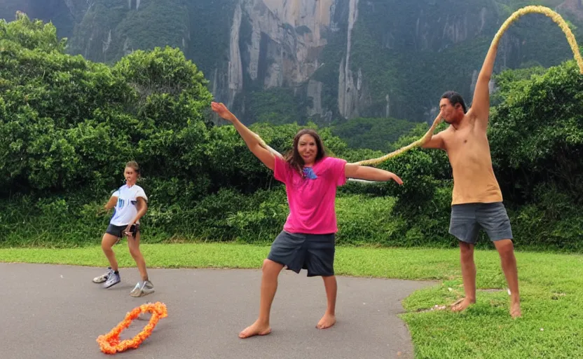 Prompt: christ the redeemer hula - hooping