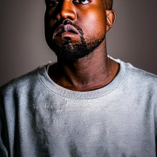 Image similar to the face of young kanye west at 2 5 years old, portrait by julia cameron, chiaroscuro lighting, shallow depth of field, 8 0 mm, f 1. 8